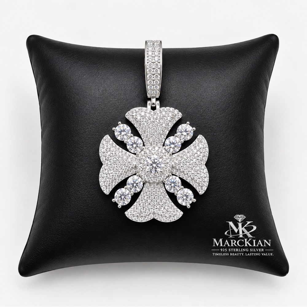 925 Sterling Silver 7.22CTW MOISSANITE Halo Cross Men’s Pendant